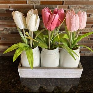 Pretty Tulip Arrangement in White Jars